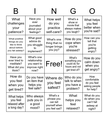 Coping Skills Bingo Card