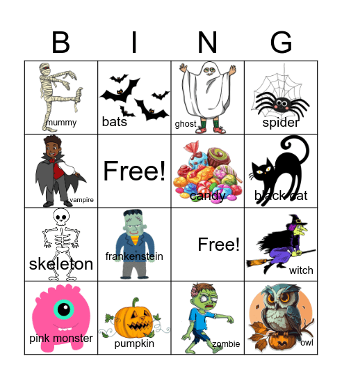 What halloween character do you like? Bingo Card