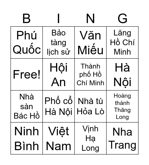 Đi du lịch 1 Bingo Card