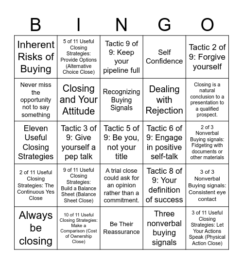 Chapter 14 Bingo Card