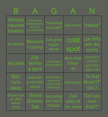 Ghost Adventures Bagan Bingo Card
