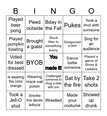 Halloween Bingo Card