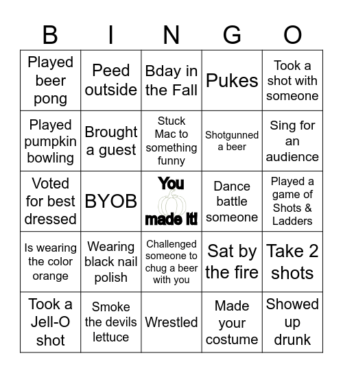 Halloween Bingo Card