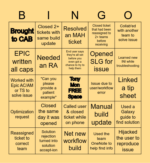 Service Now Ticket Bingo! Bingo Card