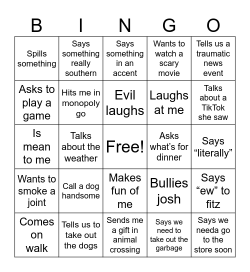 kayla Bingo Card