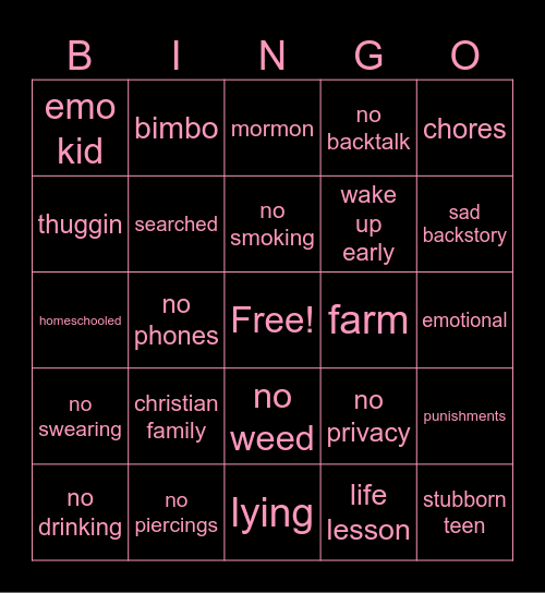 strictest parents bingo Card