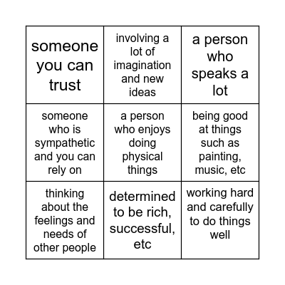 IELTS Describing people Bingo Card