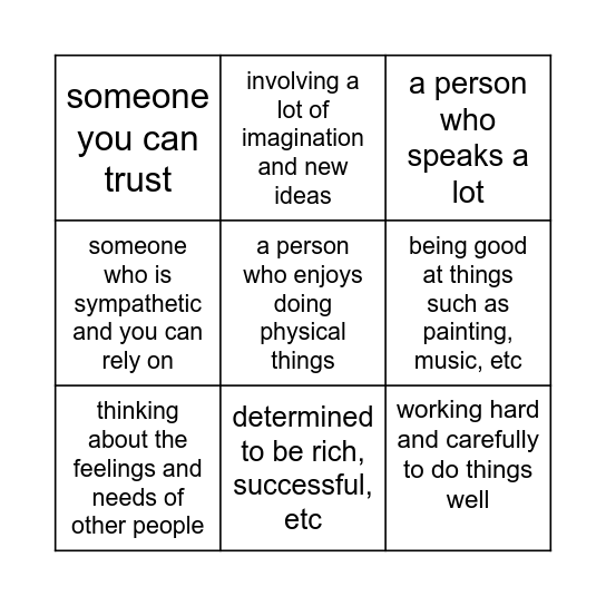 IELTS Describing people Bingo Card