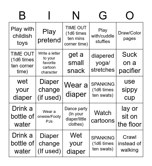 ABDL Task Bingo Card