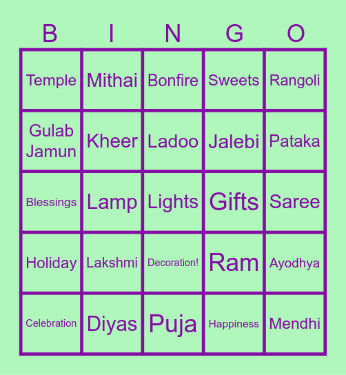 Diwali Bingo! Bingo Card