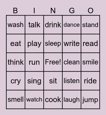 Imperative Verbs Bingo Card