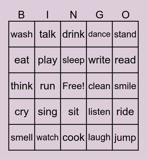 Imperative Verbs Bingo Card