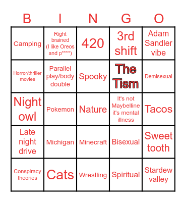 Nevaeh Bingo Card