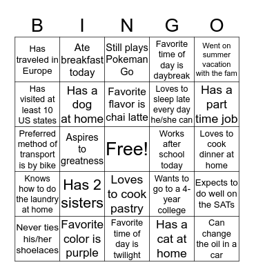 Untitled Bingo Card