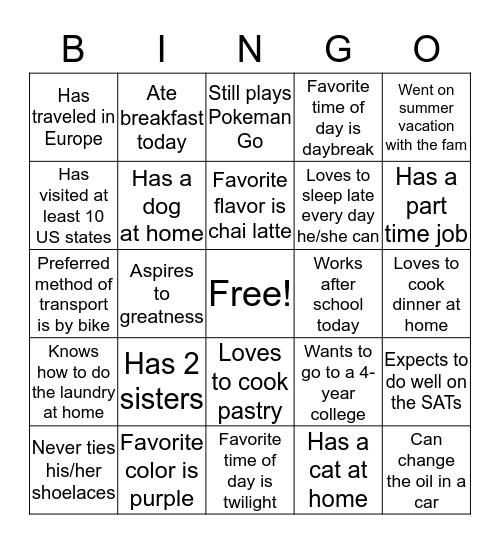 Untitled Bingo Card