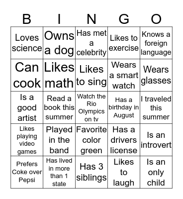 Human Scavenger Hunt! Bingo Card