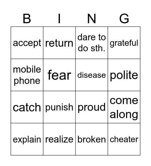 周测卷完形（第九周） Bingo Card