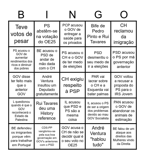 OE 2025 - BINGO Card