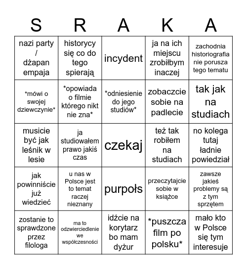 Dębowy Bingo Card