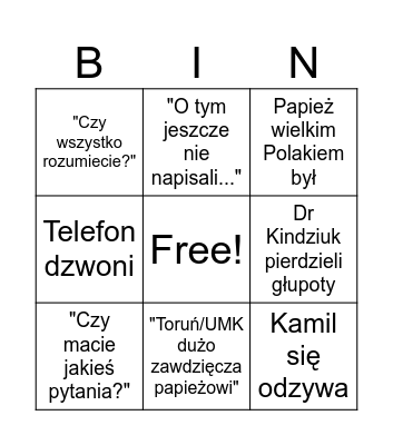 Papież Bingo Card
