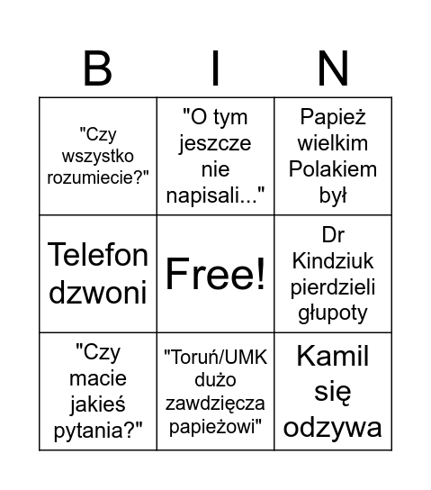 Papież Bingo Card