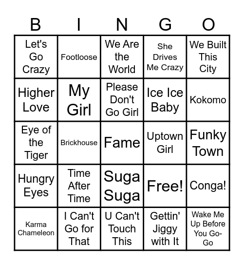 That's My Jam! Bingo Card