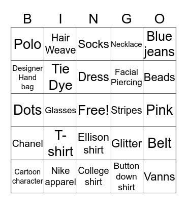 Fashion Bingo Card