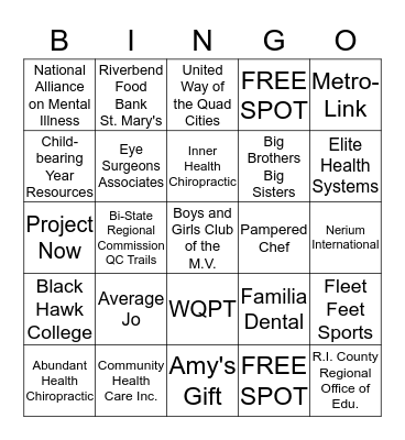 Floreciente Health Fair Bingo Card