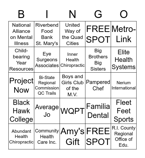 Floreciente Health Fair Bingo Card