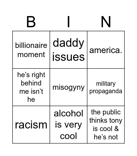 iron man Bingo Card