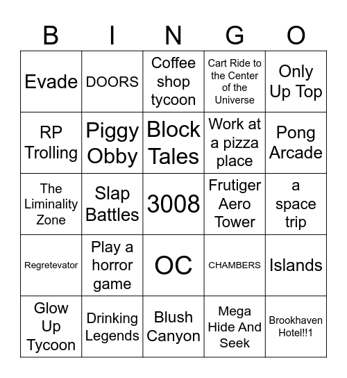 Roblox Bingo 3 Bingo Card