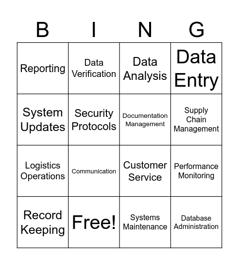 Logistics Data Administartion Bingo Card