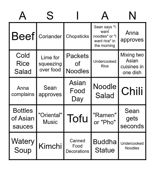 Dalux Asian Food Day Bingo Card