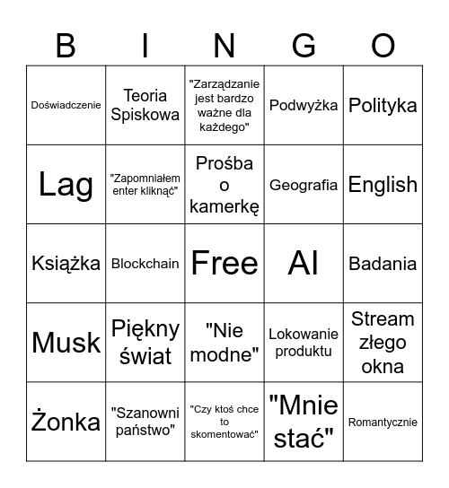 Mega bingo Szewczykowe Bingo Card