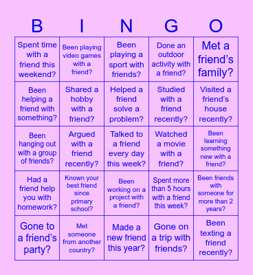 Friendship Bingo Card