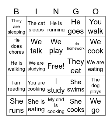 ESL verbs Bingo Card