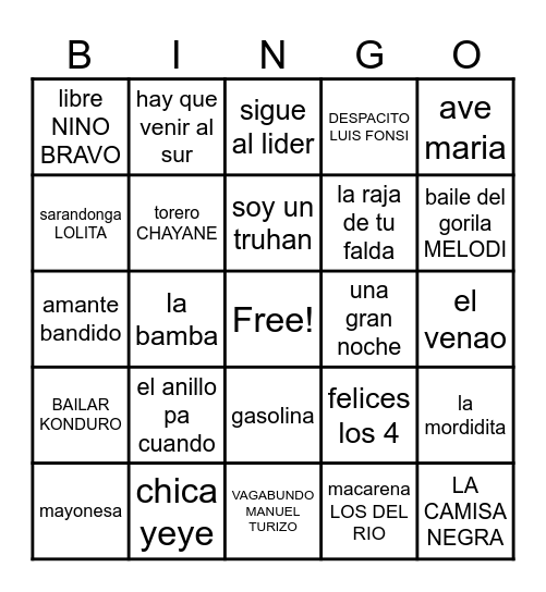 BINGO MUSICAL Bingo Card