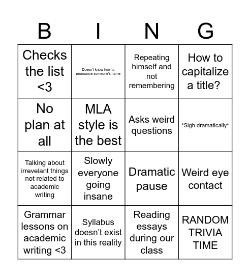 Jarek class Bingo Card