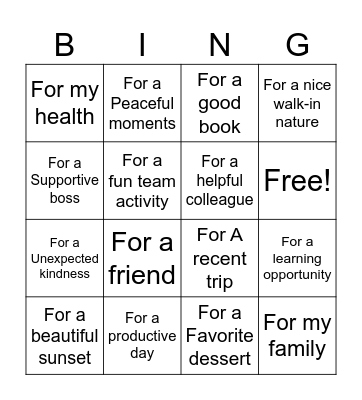 I’m grateful Bingo Card