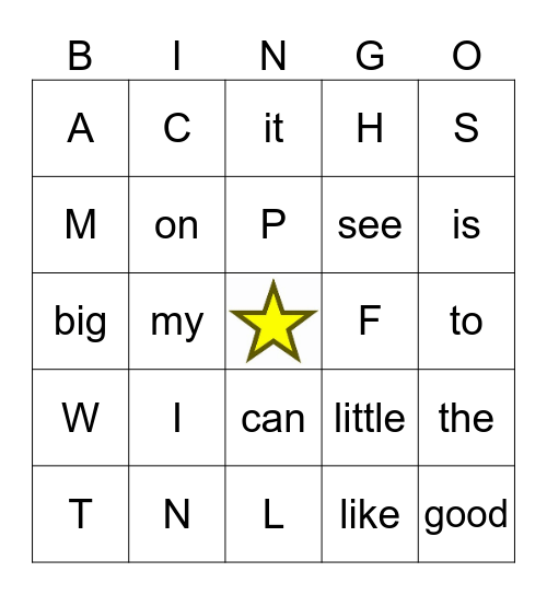 Kindergarten Week 9 Bingo Card