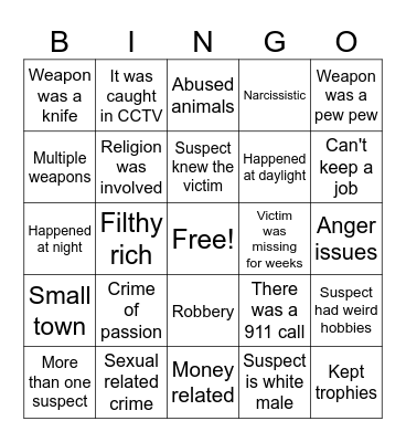 TRUE CRIME BINGO Card