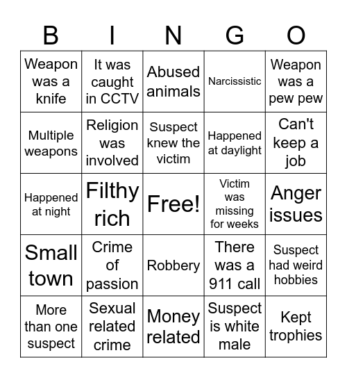 TRUE CRIME BINGO Card