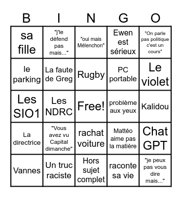 Cours Bingo Card