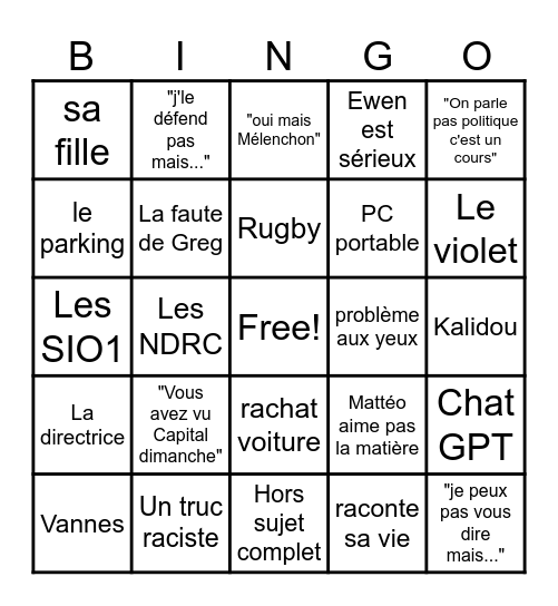 Cours Bingo Card