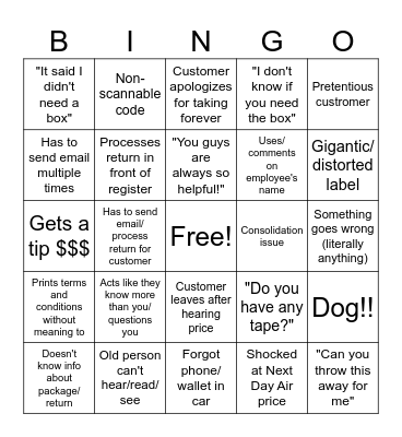 UPS Bingo Card