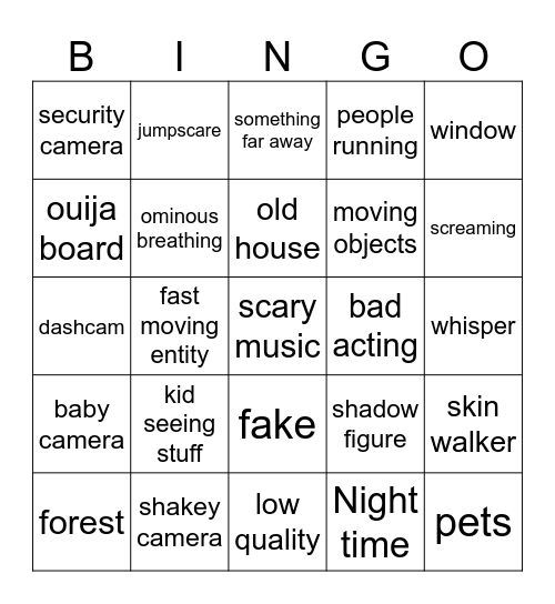 scary vids bingo Card