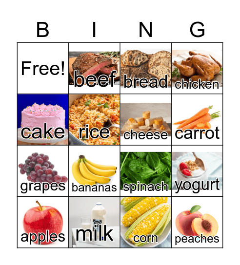 Food Bingo Card