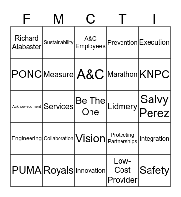 Recognition of Commitment Bingo Card