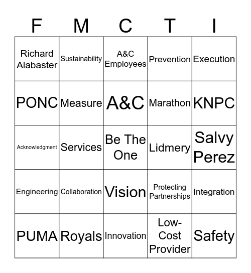 Recognition of Commitment Bingo Card