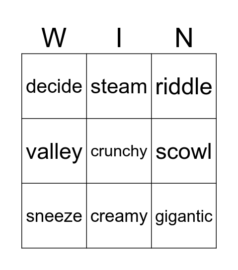 The Stinky Giant Bingo Card